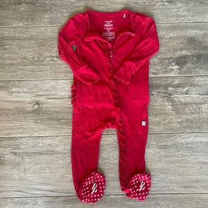 Posh Peanut- Crimson Red Ruffle Ribbed Footie- 9-12 Months